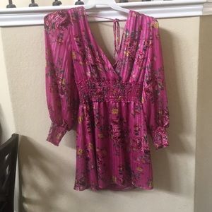 Size medium pink sparkly floral long sleeved short dress